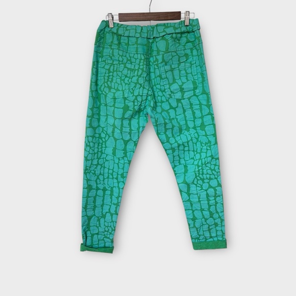 NWT Venti6 Made in Italy Crinkle Pull on Pants in Green Alligator, size M - Picture 2 of 5